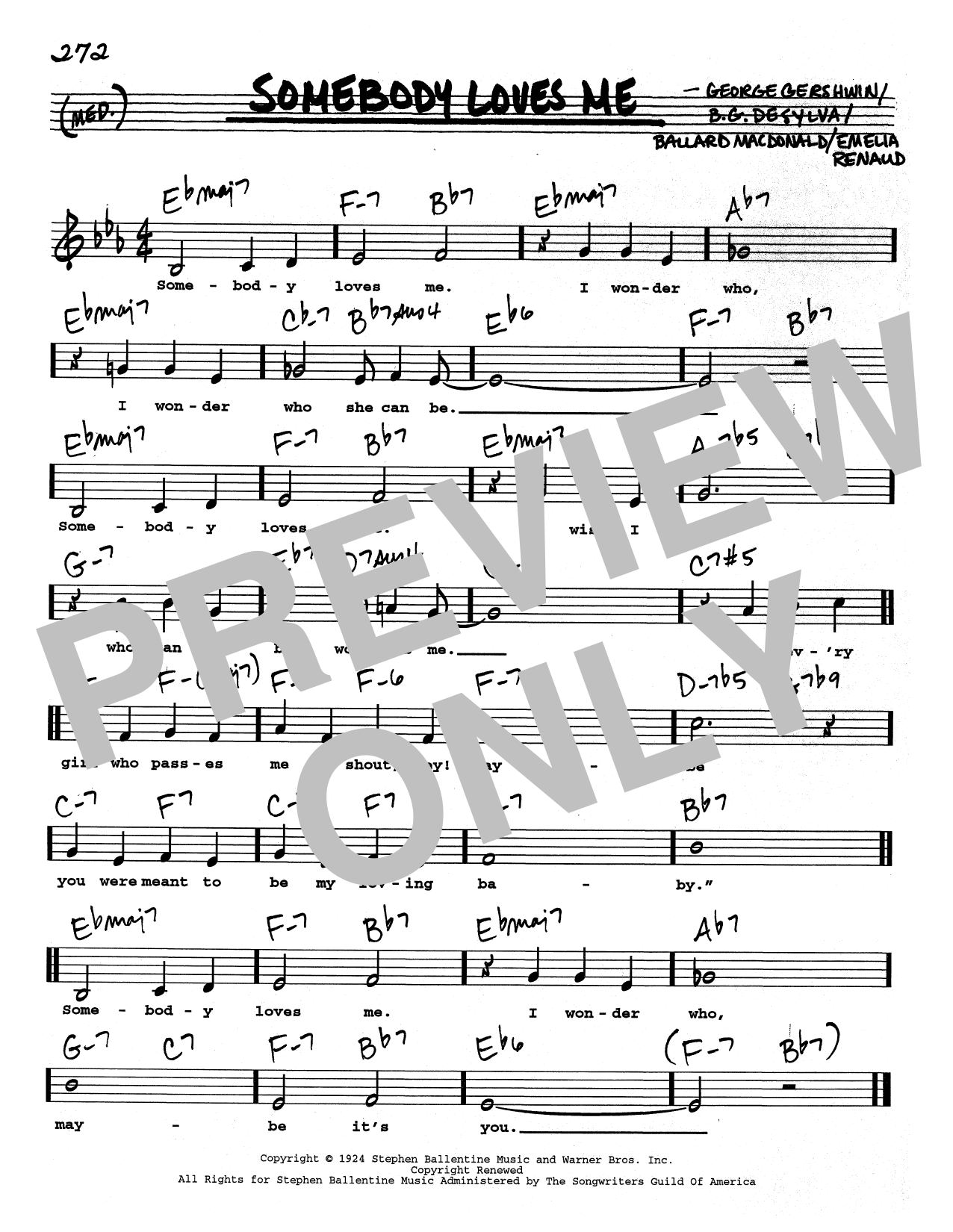George Gershwin Somebody Loves Me (Low Voice) sheet music notes and chords arranged for Real Book – Melody, Lyrics & Chords