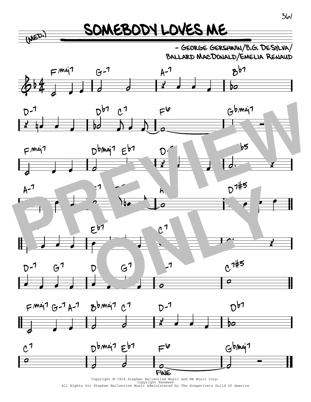 George Gershwin Somebody Loves Me [Reharmonized version] (arr. Jack Grassel) sheet music notes and chords arranged for Real Book – Melody & Chords