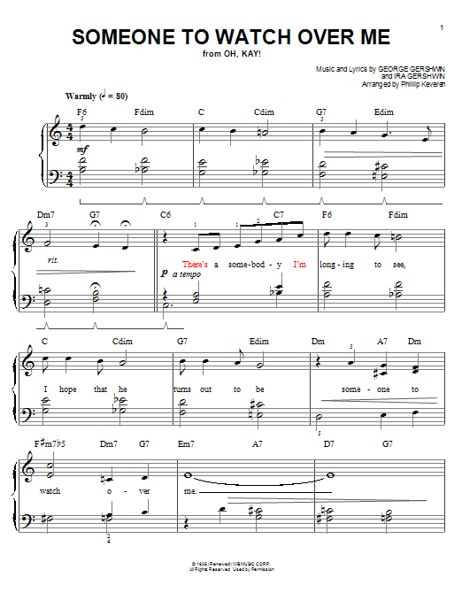 George Gershwin Someone To Watch Over Me (arr. Phillip Keveren) sheet music notes and chords arranged for Piano Solo