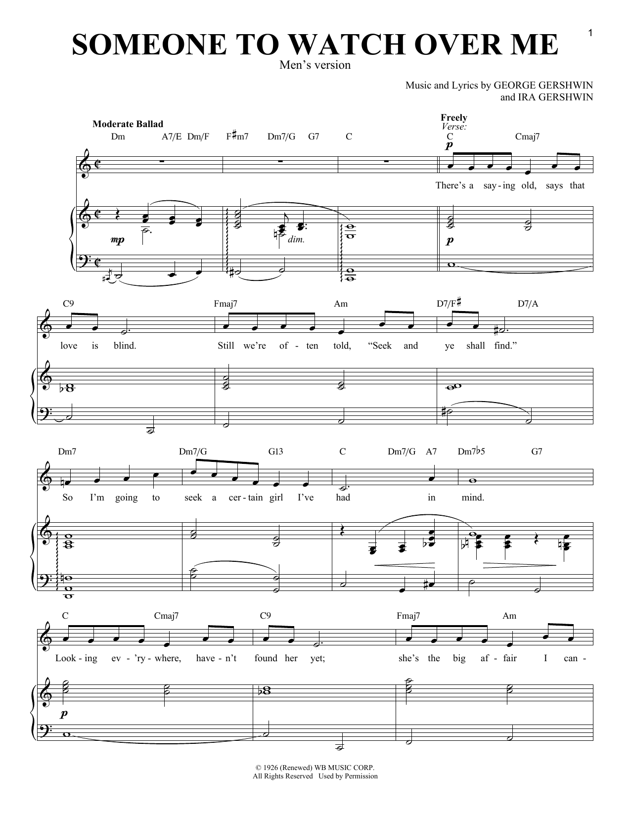 George Gershwin Someone To Watch Over Me (from Oh, Kay!) [Men's version] sheet music notes and chords arranged for Piano & Vocal
