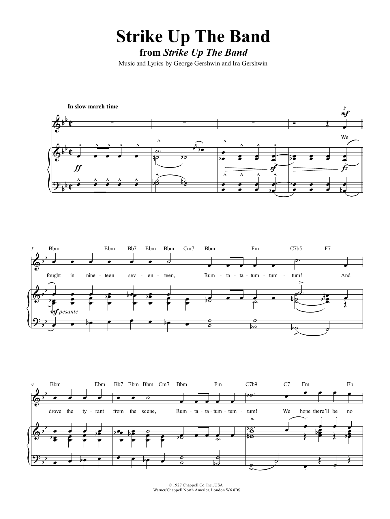 George Gershwin Strike Up The Band sheet music notes and chords arranged for Piano, Vocal & Guitar Chords (Right-Hand Melody)