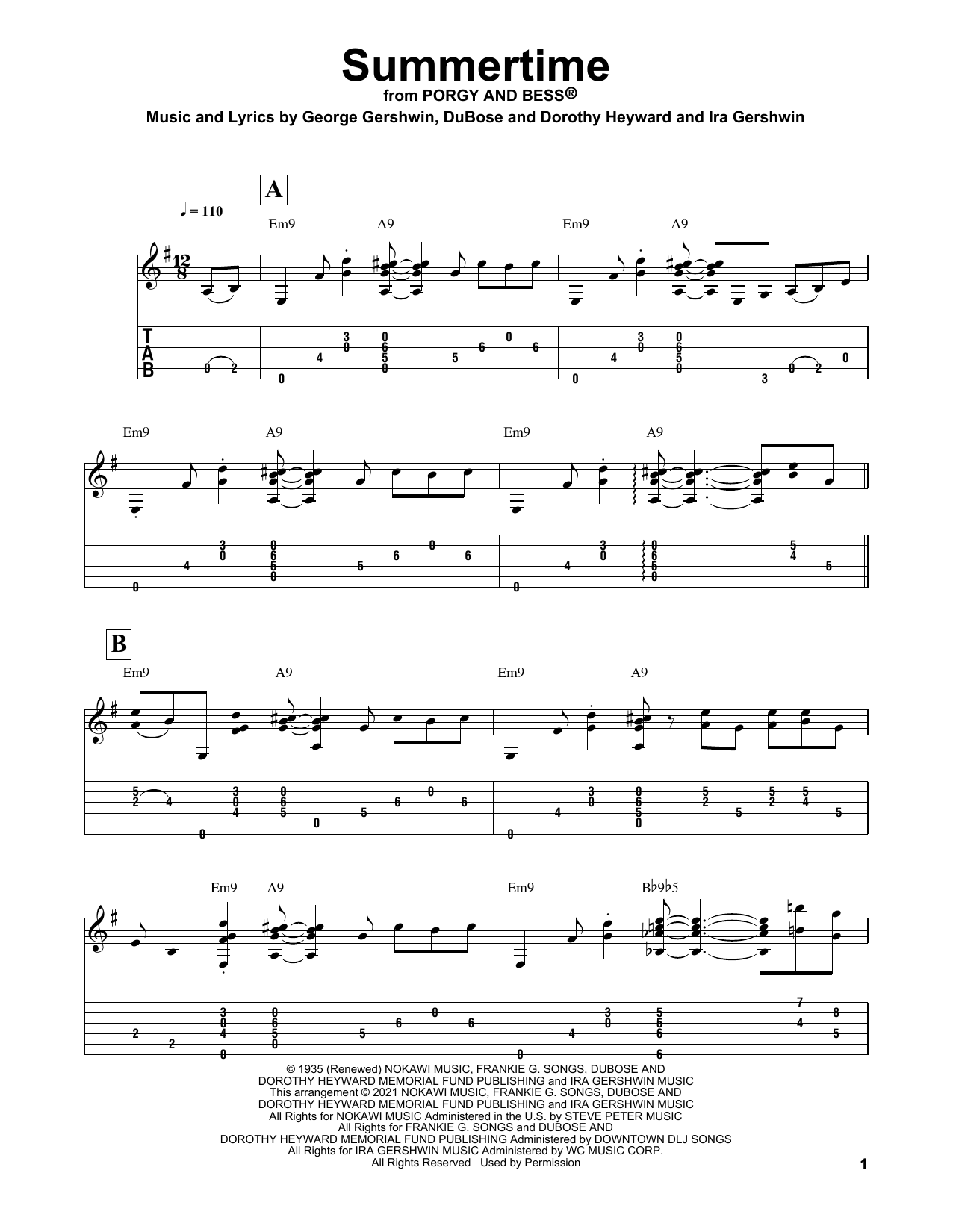 George Gershwin Summertime (arr. Matt Otten) sheet music notes and chords arranged for Solo Guitar