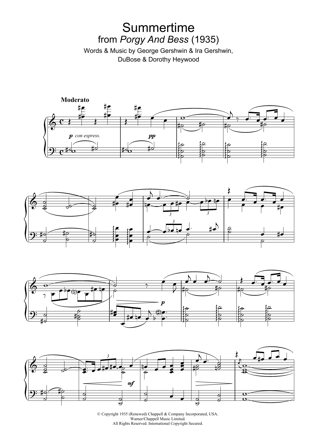 George Gershwin Summertime (from Porgy and Bess) sheet music notes and chords arranged for Flute Duet