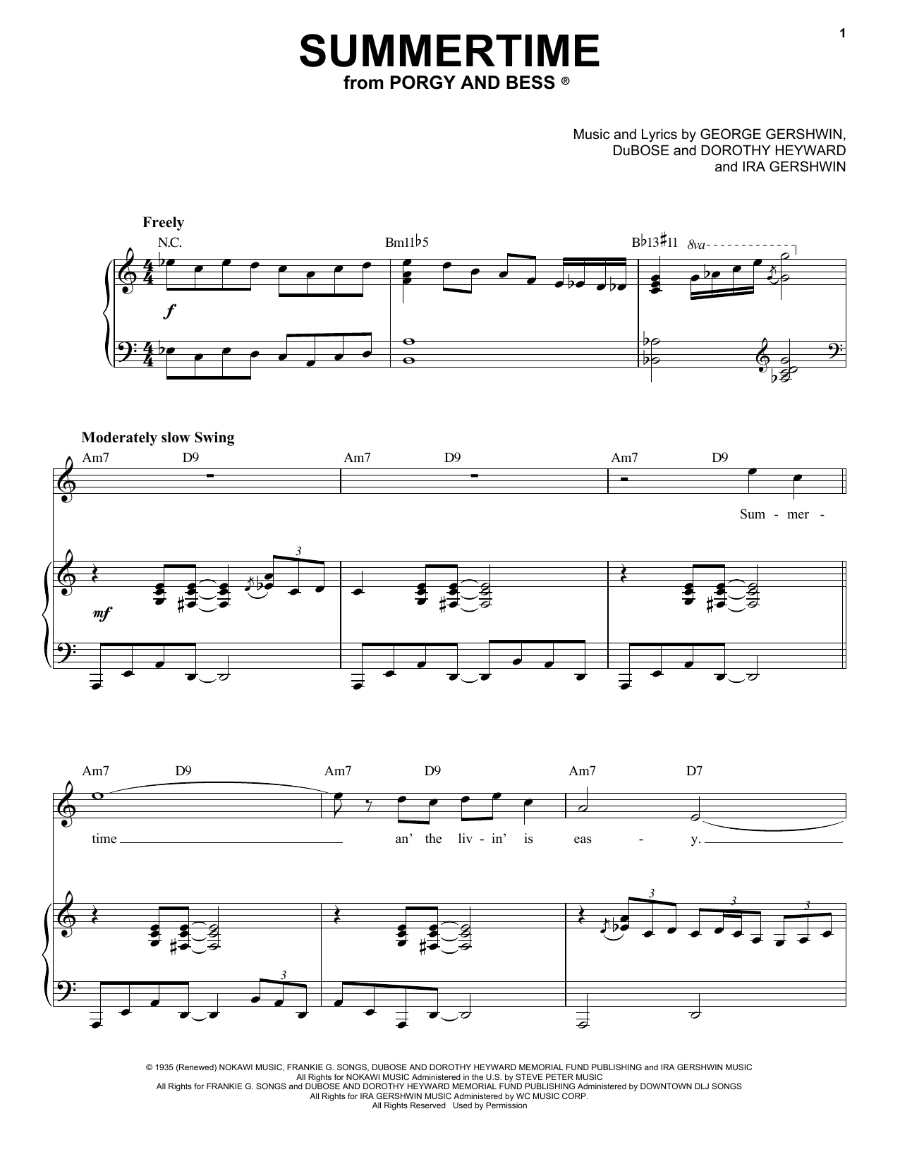 George Gershwin Summertime [Jazz version] (arr. Brent Edstrom) sheet music notes and chords arranged for Piano & Vocal