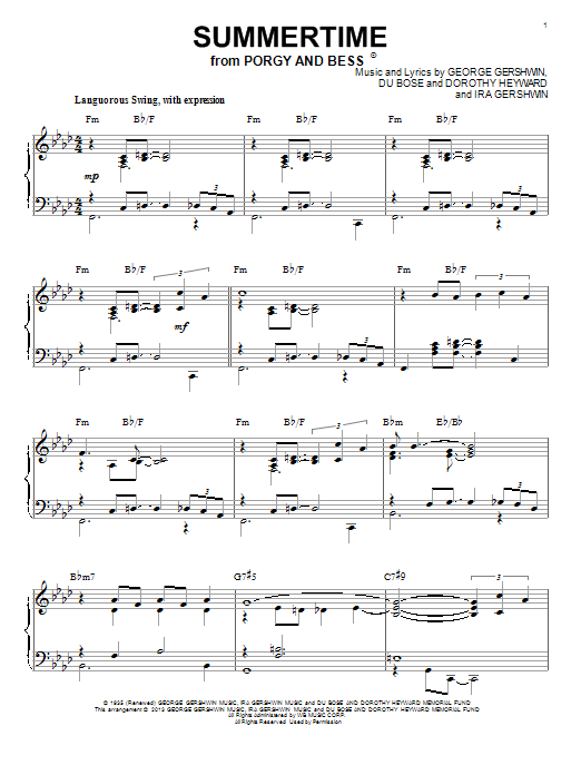 George Gershwin Summertime [Jazz version] (from Porgy and Bess) (arr. Brent Edstrom) sheet music notes and chords arranged for Piano Solo