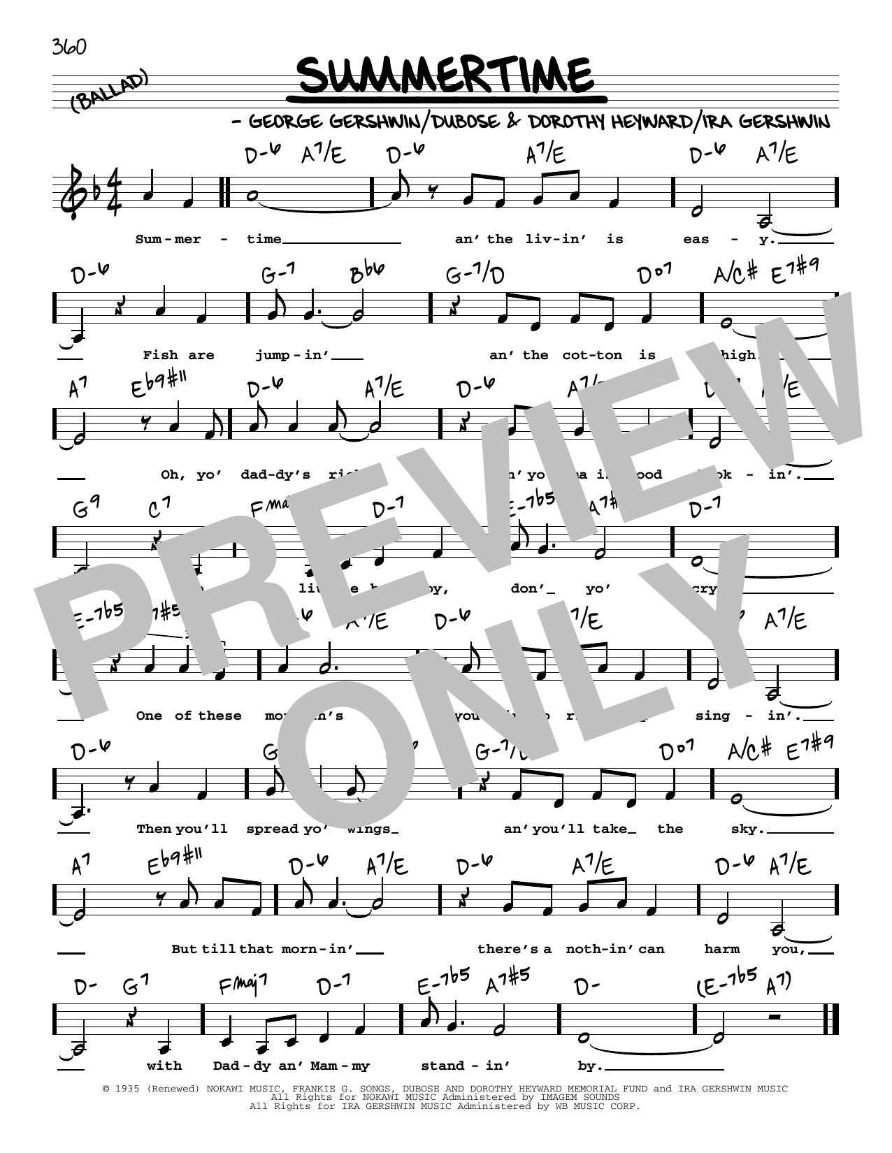 George Gershwin Summertime (Low Voice) sheet music notes and chords arranged for Real Book – Melody, Lyrics & Chords