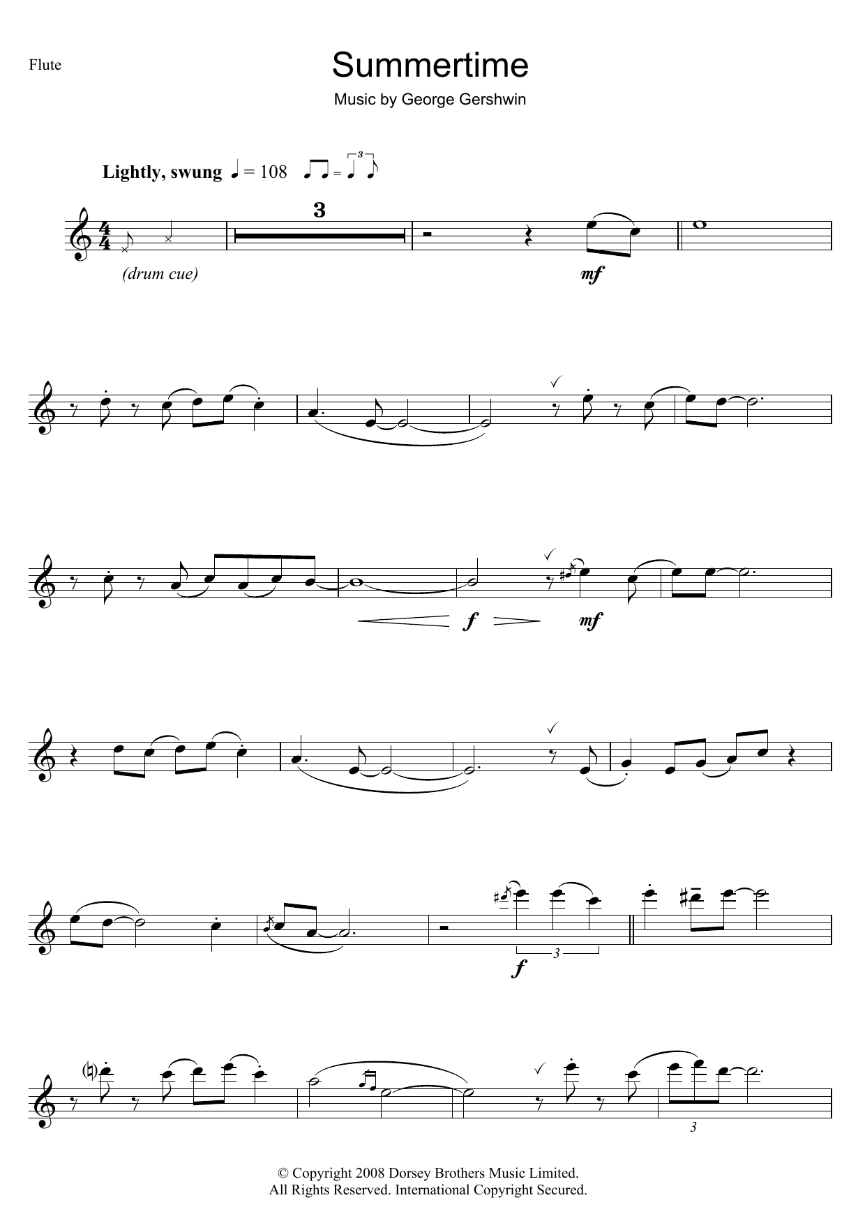 George Gershwin Summertime sheet music notes and chords arranged for Bass Clarinet Solo