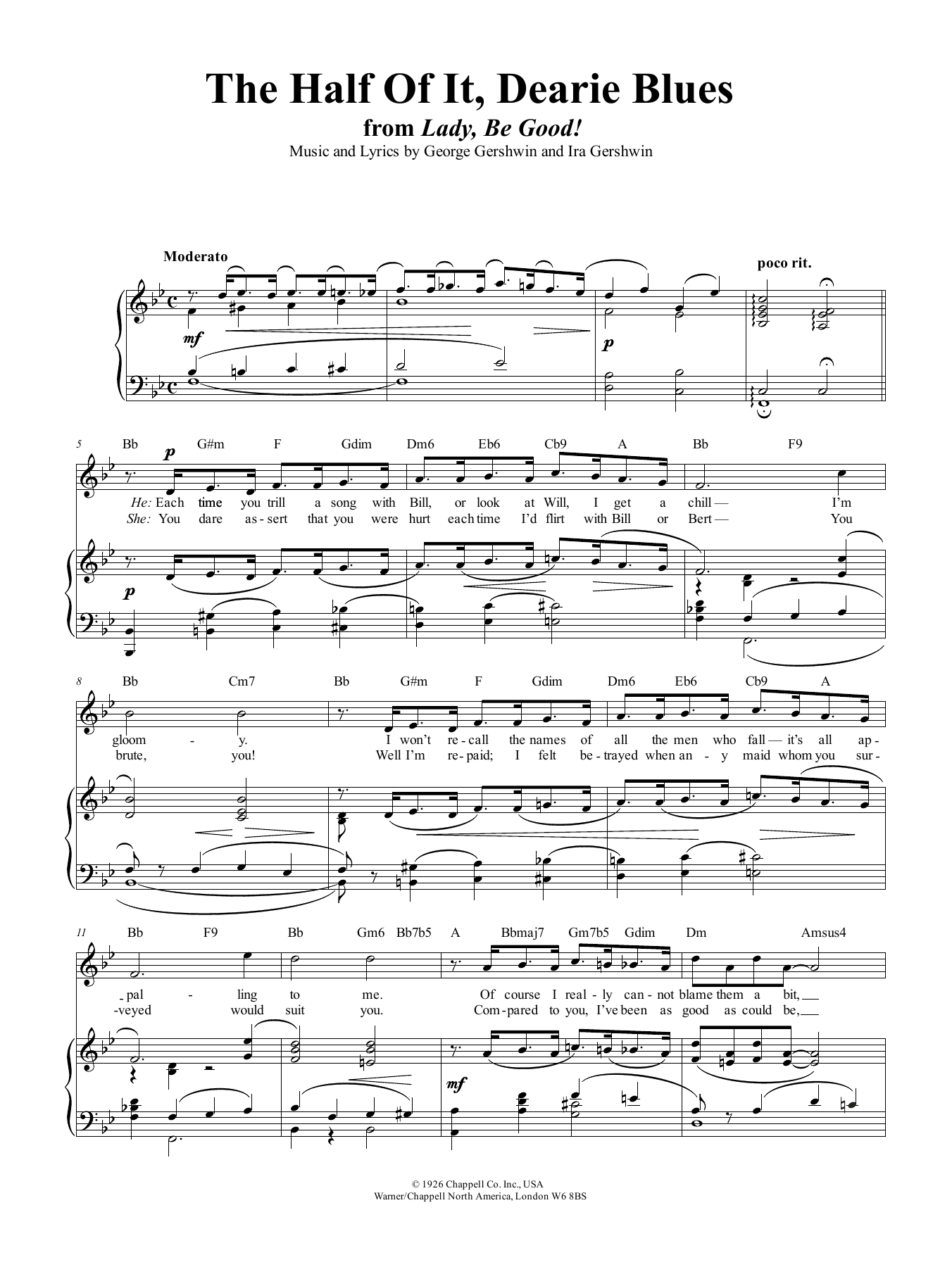 George Gershwin The Half Of It, Dearie Blues sheet music notes and chords arranged for Piano, Vocal & Guitar Chords (Right-Hand Melody)