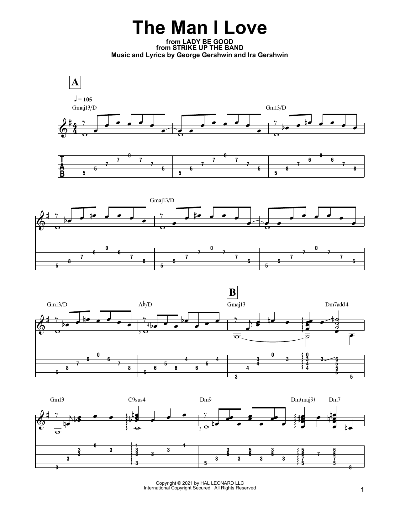 George Gershwin The Man I Love (arr. Matt Otten) sheet music notes and chords arranged for Solo Guitar