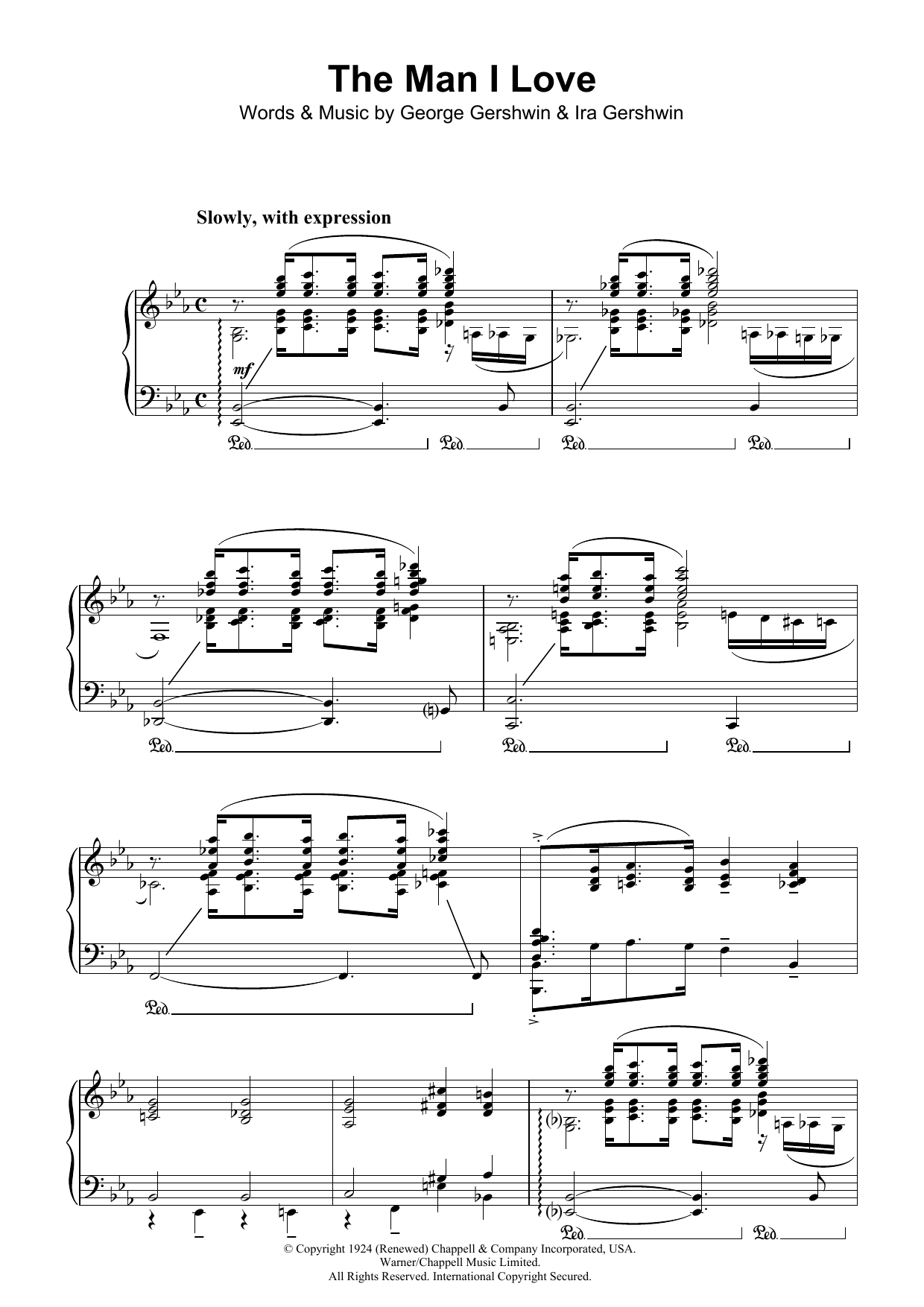 George Gershwin The Man I Love sheet music notes and chords arranged for Easy Piano
