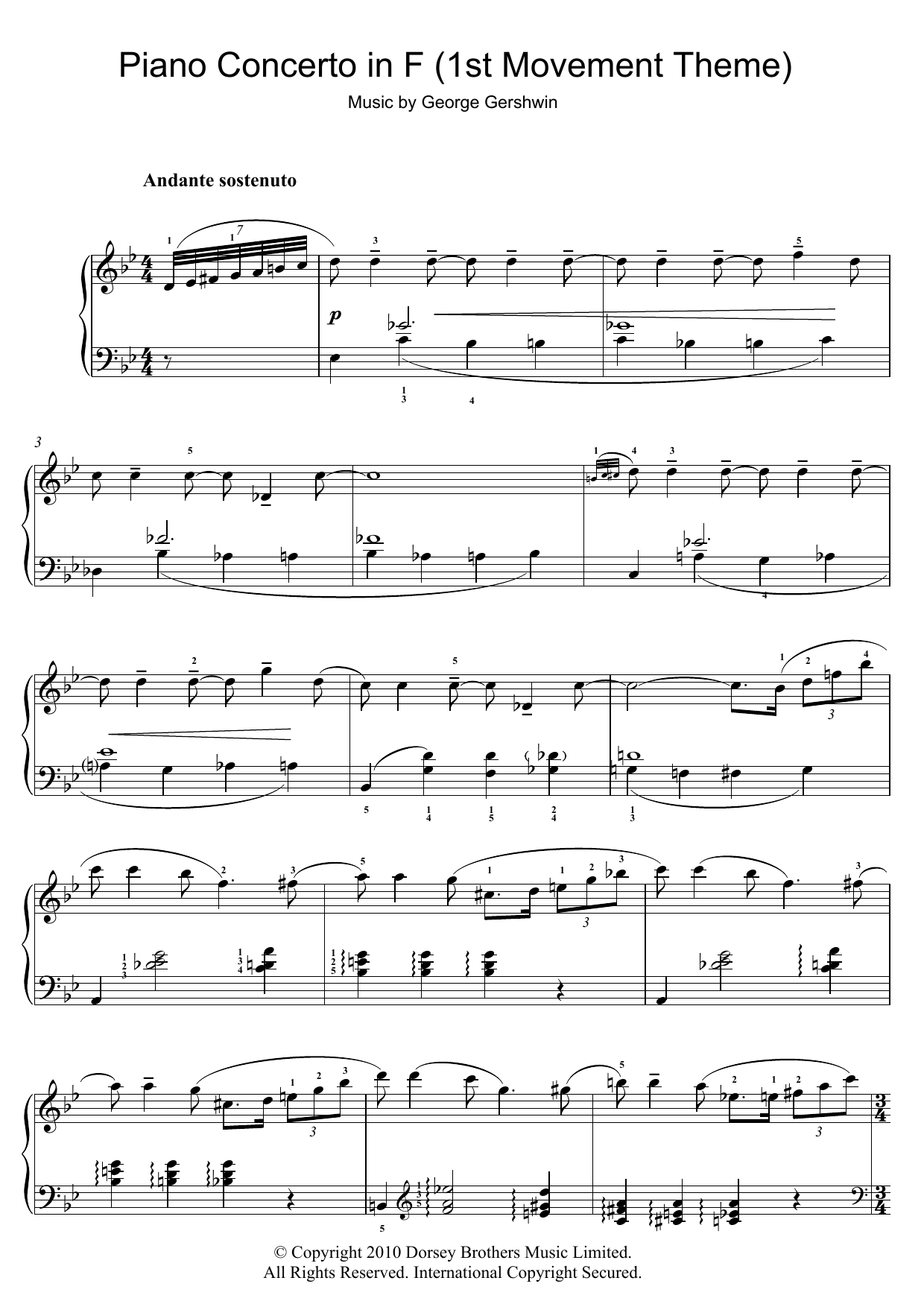 George Gershwin Theme from Piano Concerto In F sheet music notes and chords arranged for Easy Piano
