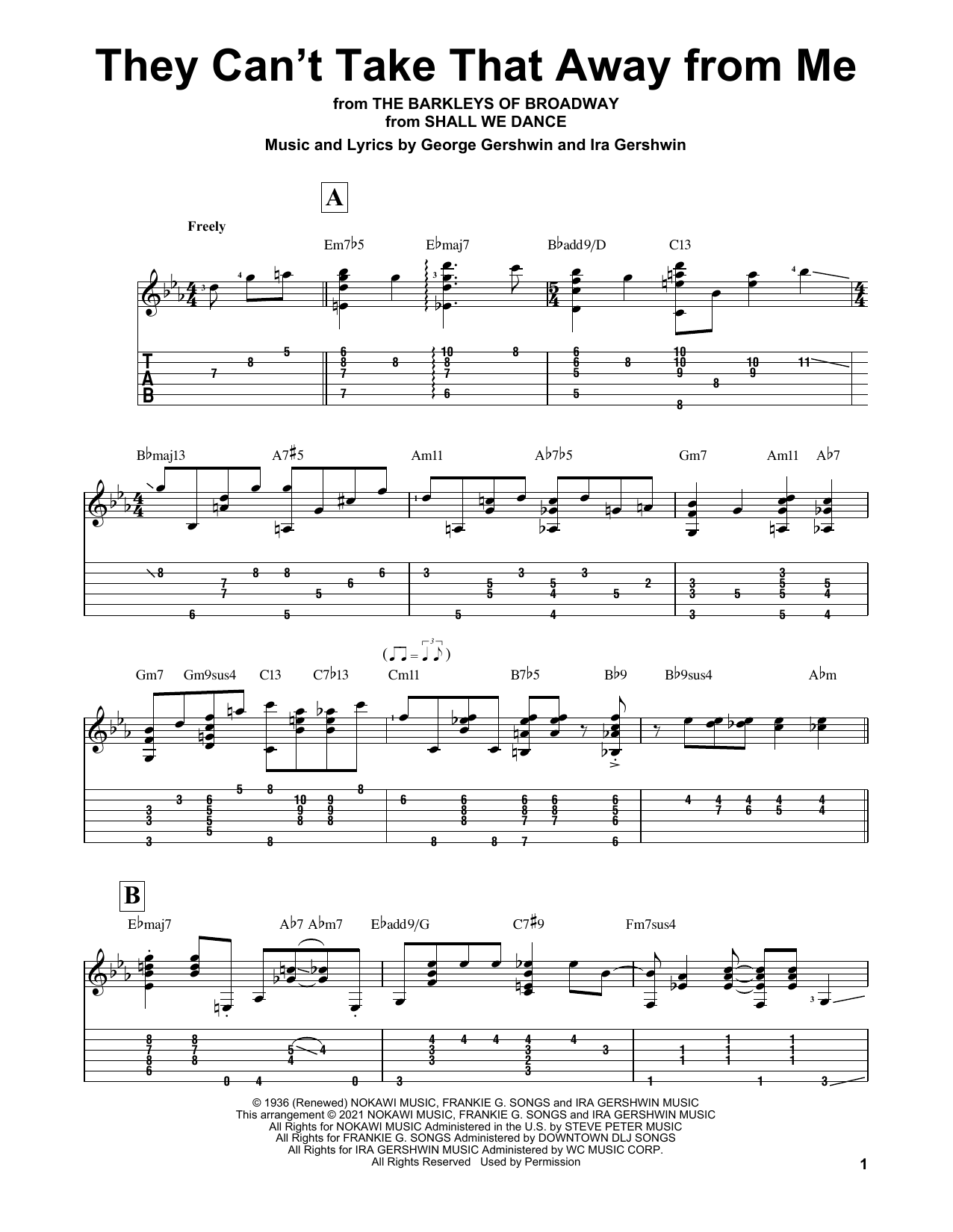 George Gershwin They Can't Take That Away From Me (arr. Matt Otten) sheet music notes and chords arranged for Solo Guitar