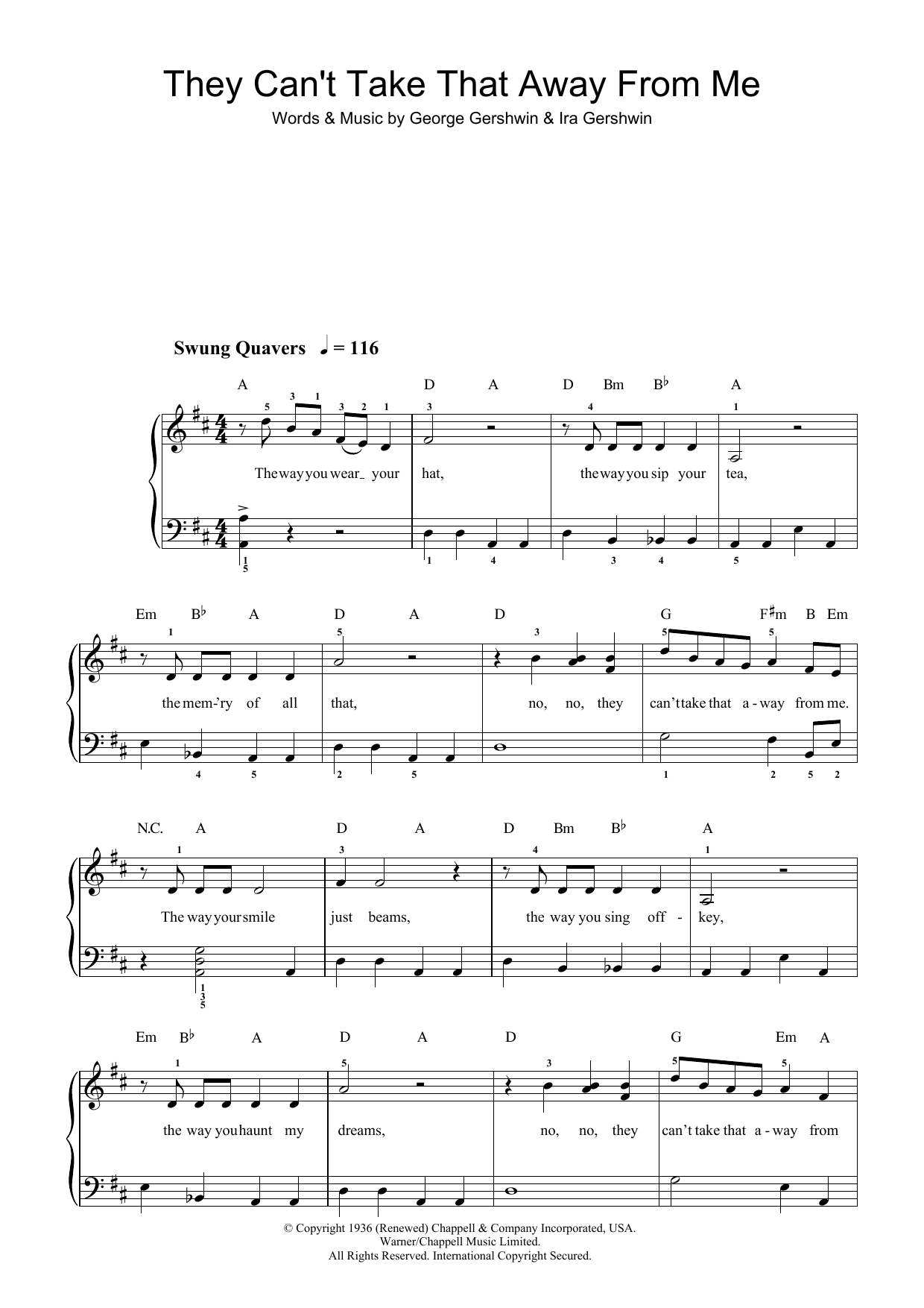 George Gershwin They Can't Take That Away From Me sheet music notes and chords arranged for Ukulele