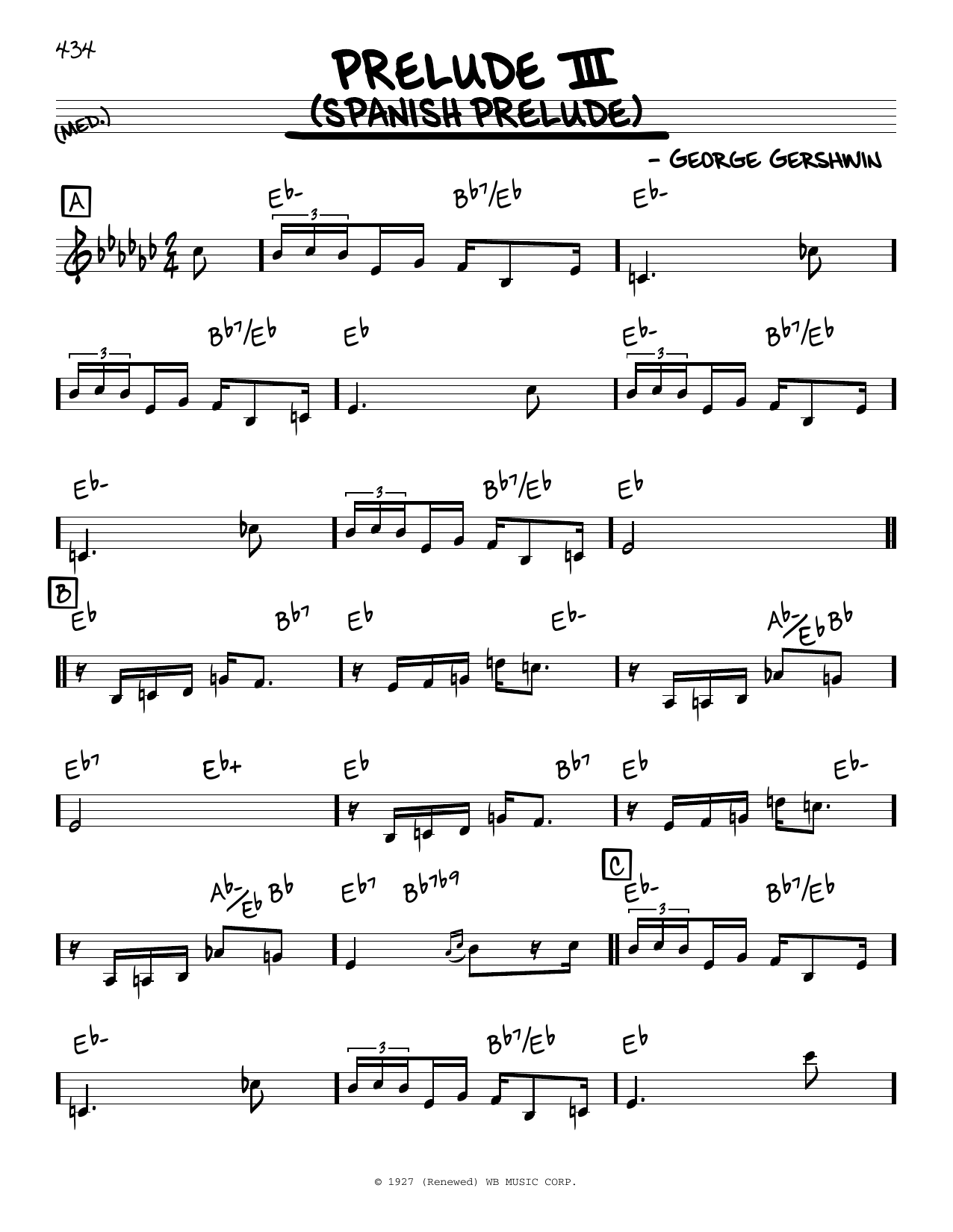 George Gershwin Three Preludes sheet music notes and chords arranged for Real Book – Melody & Chords