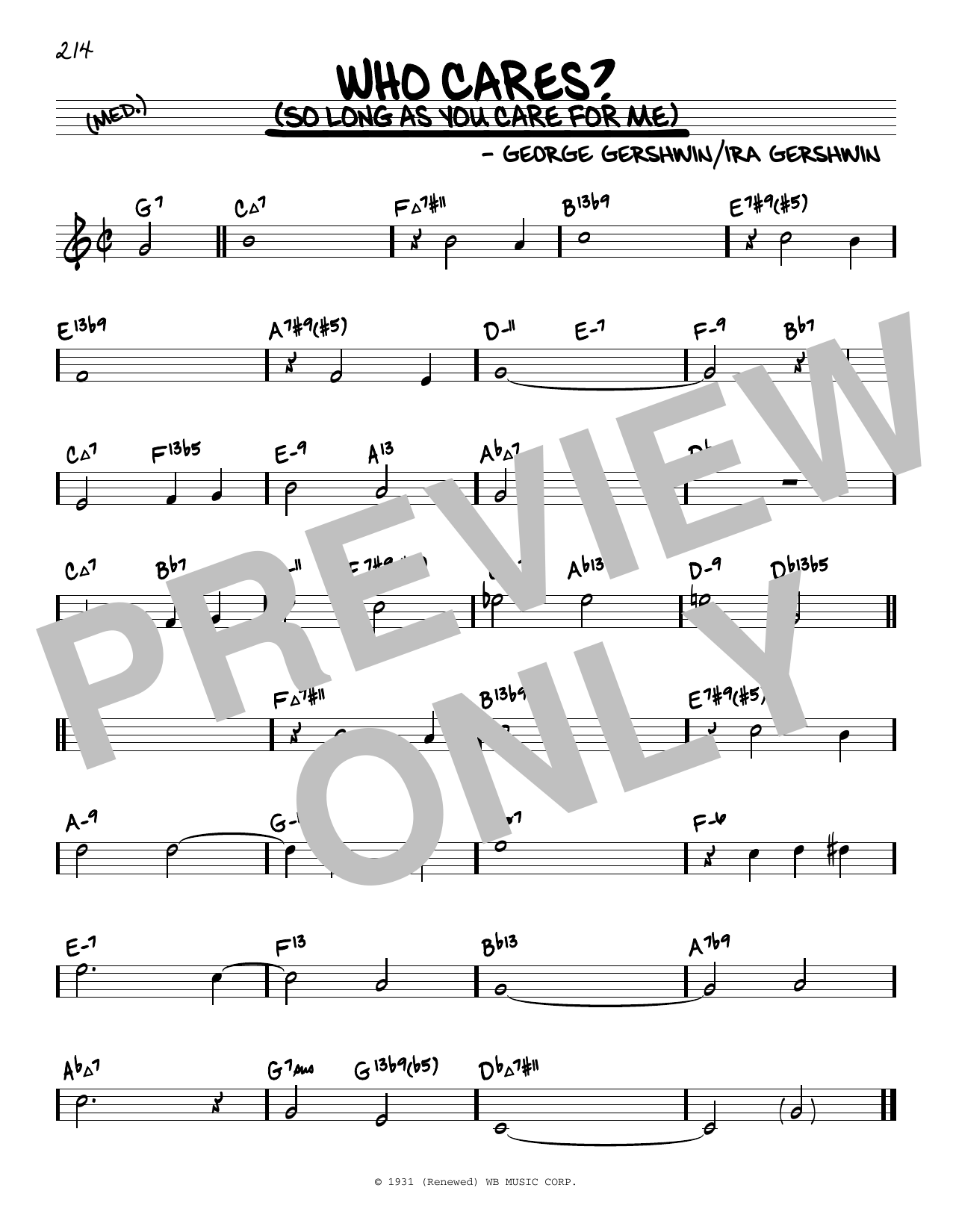 George Gershwin Who Cares? (So Long As You Care For Me) (arr. David Hazeltine) sheet music notes and chords arranged for Real Book – Enhanced Chords