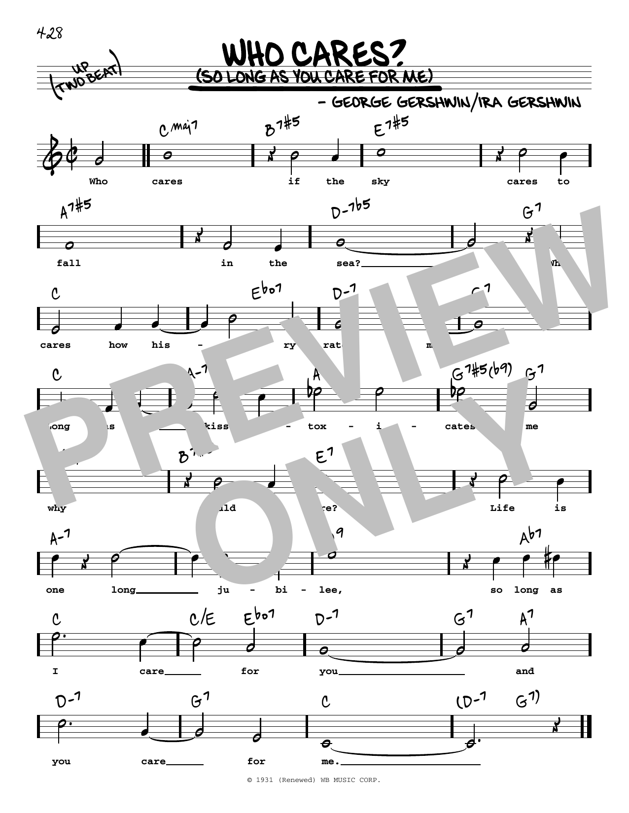 George Gershwin Who Cares? (So Long As You Care For Me) (High Voice) sheet music notes and chords arranged for Real Book – Melody, Lyrics & Chords