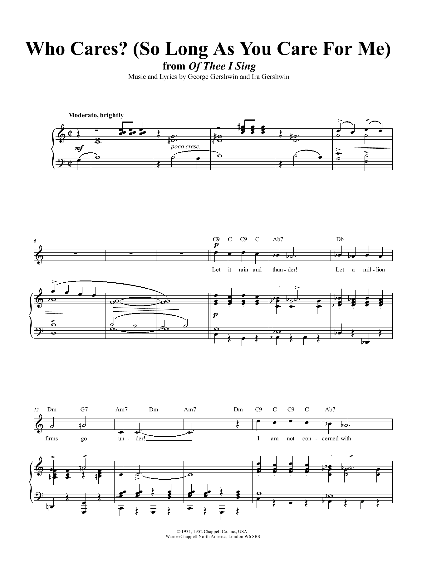 George Gershwin Who Cares? (So Long As You Care For Me) sheet music notes and chords arranged for Easy Piano
