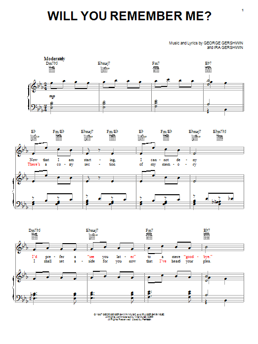 George Gershwin Will You Remember Me? sheet music notes and chords arranged for Piano, Vocal & Guitar Chords (Right-Hand Melody)