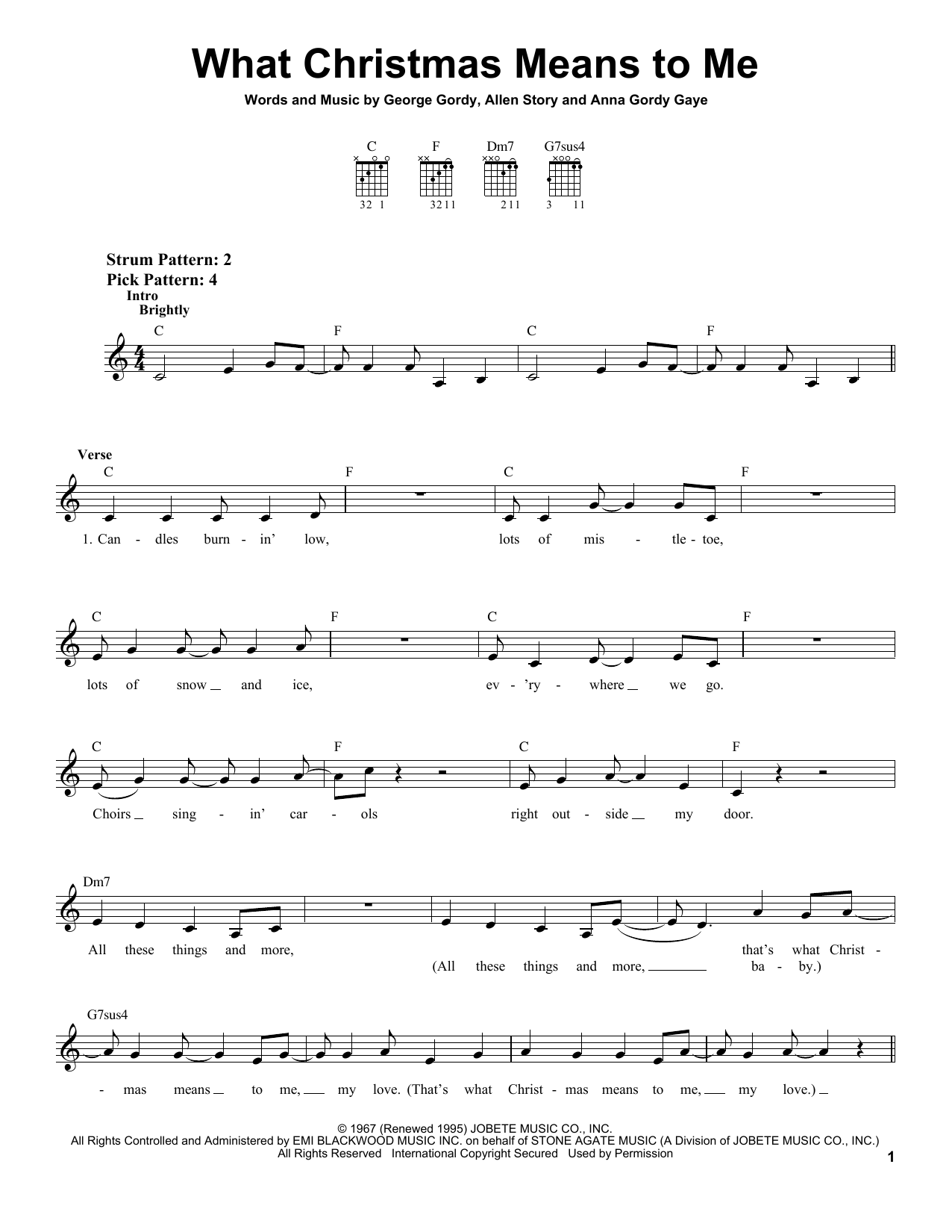 George Gordy What Christmas Means To Me sheet music notes and chords arranged for Easy Guitar