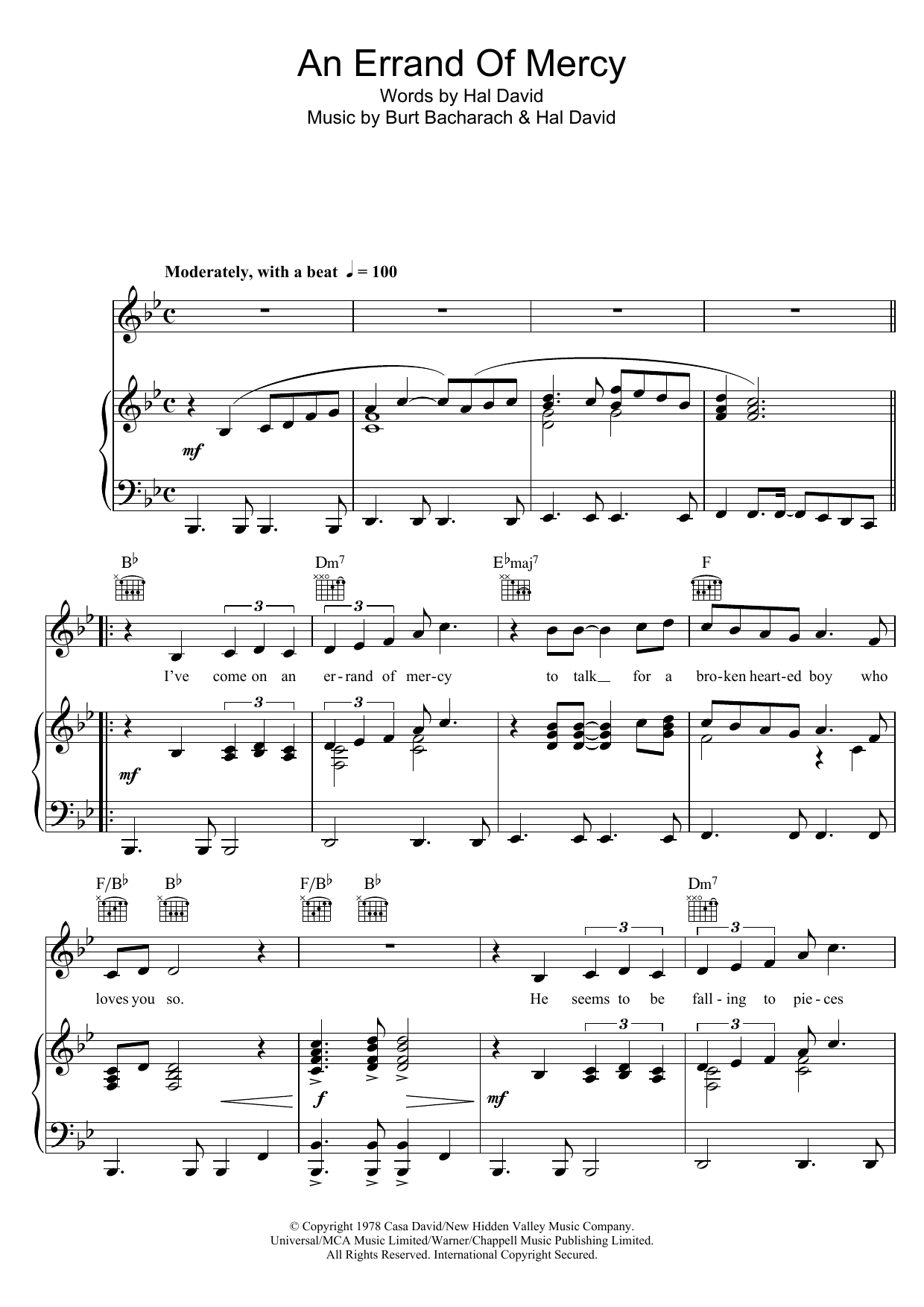George Hamilton An Errand Of Mercy sheet music notes and chords arranged for Piano, Vocal & Guitar Chords