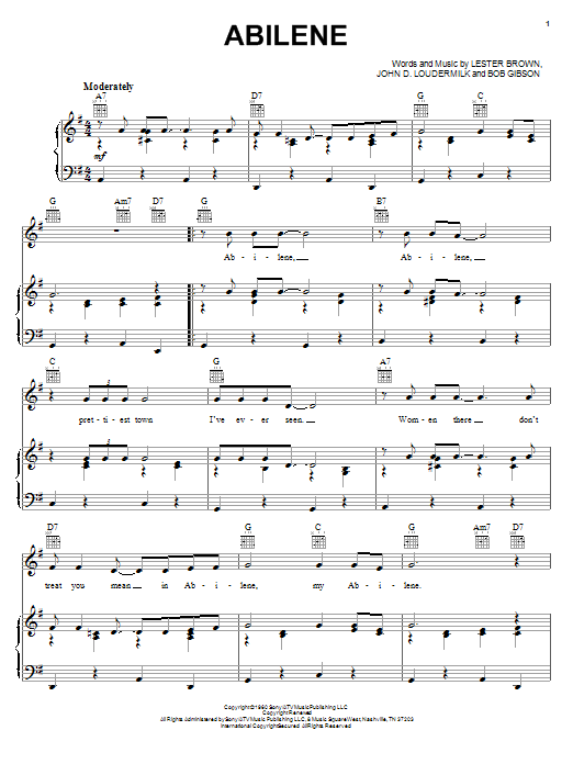 George Hamilton IV Abilene sheet music notes and chords arranged for Lead Sheet / Fake Book