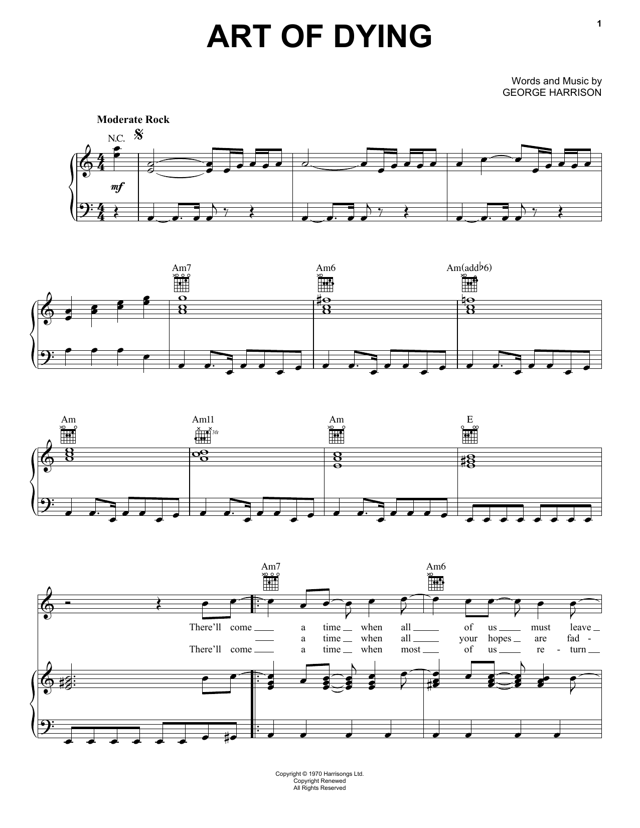 George Harrison Art Of Dying sheet music notes and chords arranged for Piano, Vocal & Guitar Chords (Right-Hand Melody)