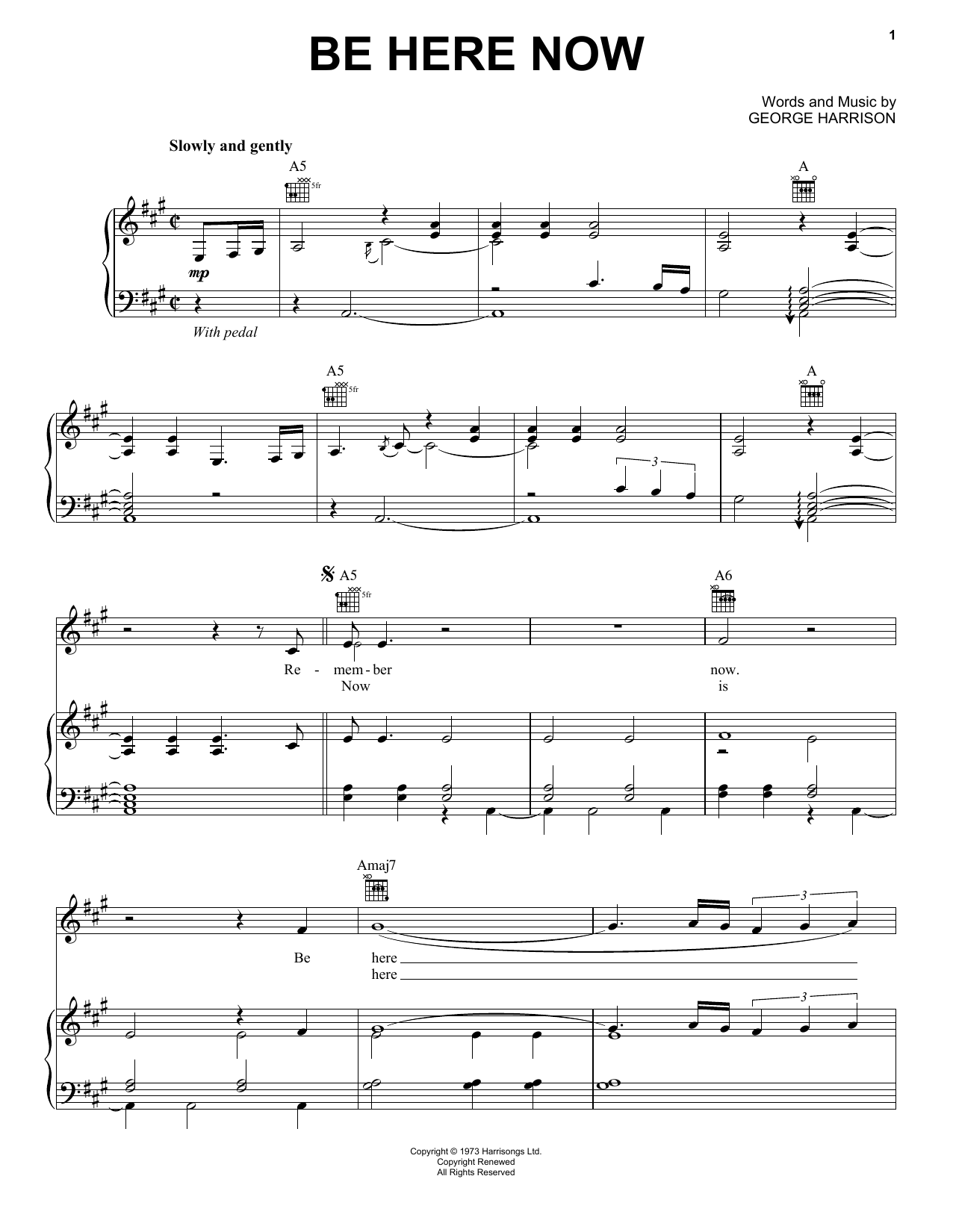 George Harrison Be Here Now sheet music notes and chords arranged for Piano, Vocal & Guitar Chords (Right-Hand Melody)