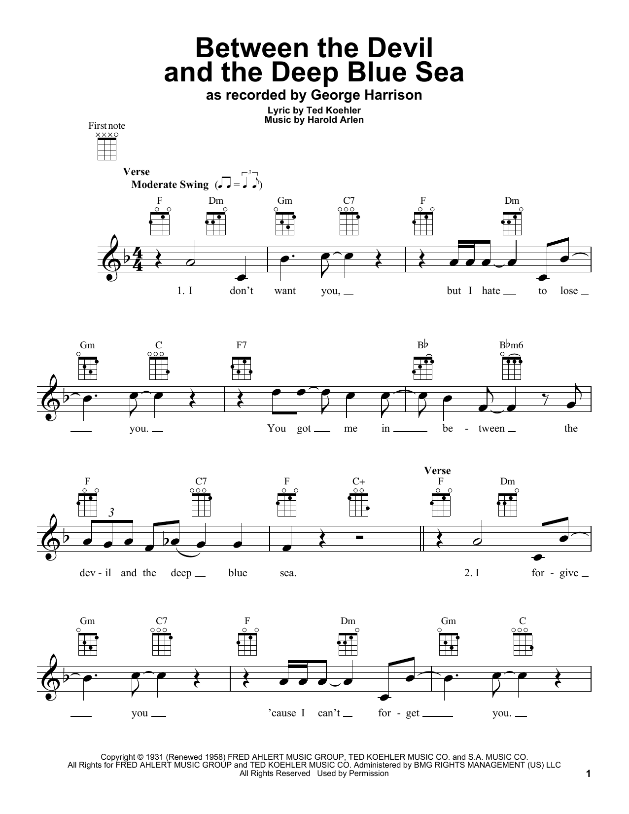George Harrison Between The Devil And The Deep Blue Sea sheet music notes and chords arranged for Ukulele