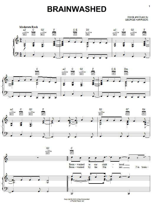 George Harrison Brainwashed sheet music notes and chords arranged for Piano, Vocal & Guitar Chords (Right-Hand Melody)