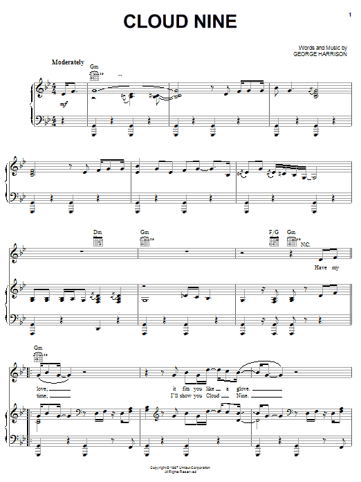 George Harrison Cloud Nine sheet music notes and chords arranged for Piano, Vocal & Guitar Chords (Right-Hand Melody)
