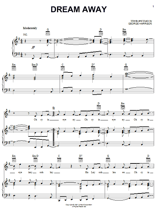 George Harrison Dream Away sheet music notes and chords arranged for Piano, Vocal & Guitar Chords (Right-Hand Melody)