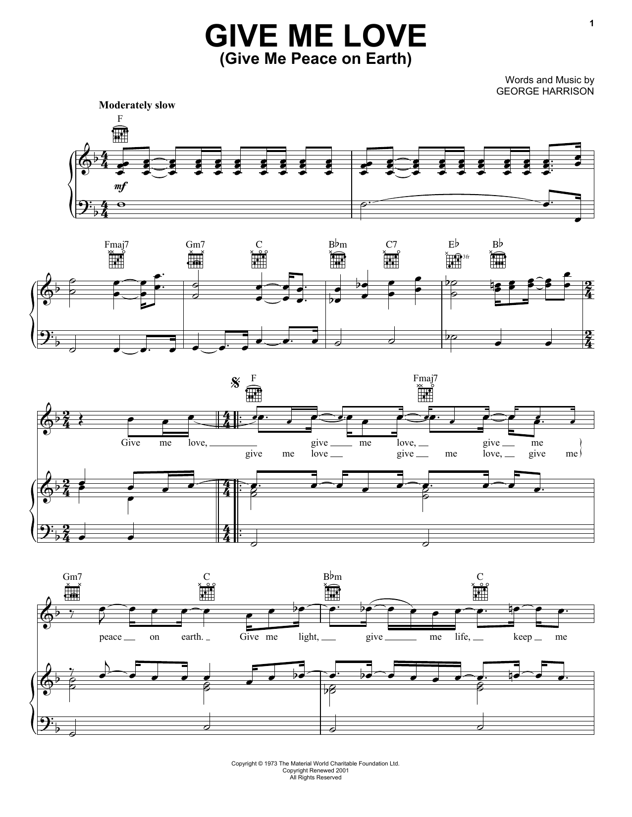 George Harrison Give Me Love (Give Me Peace On Earth) sheet music notes and chords arranged for Guitar Tab (Single Guitar)