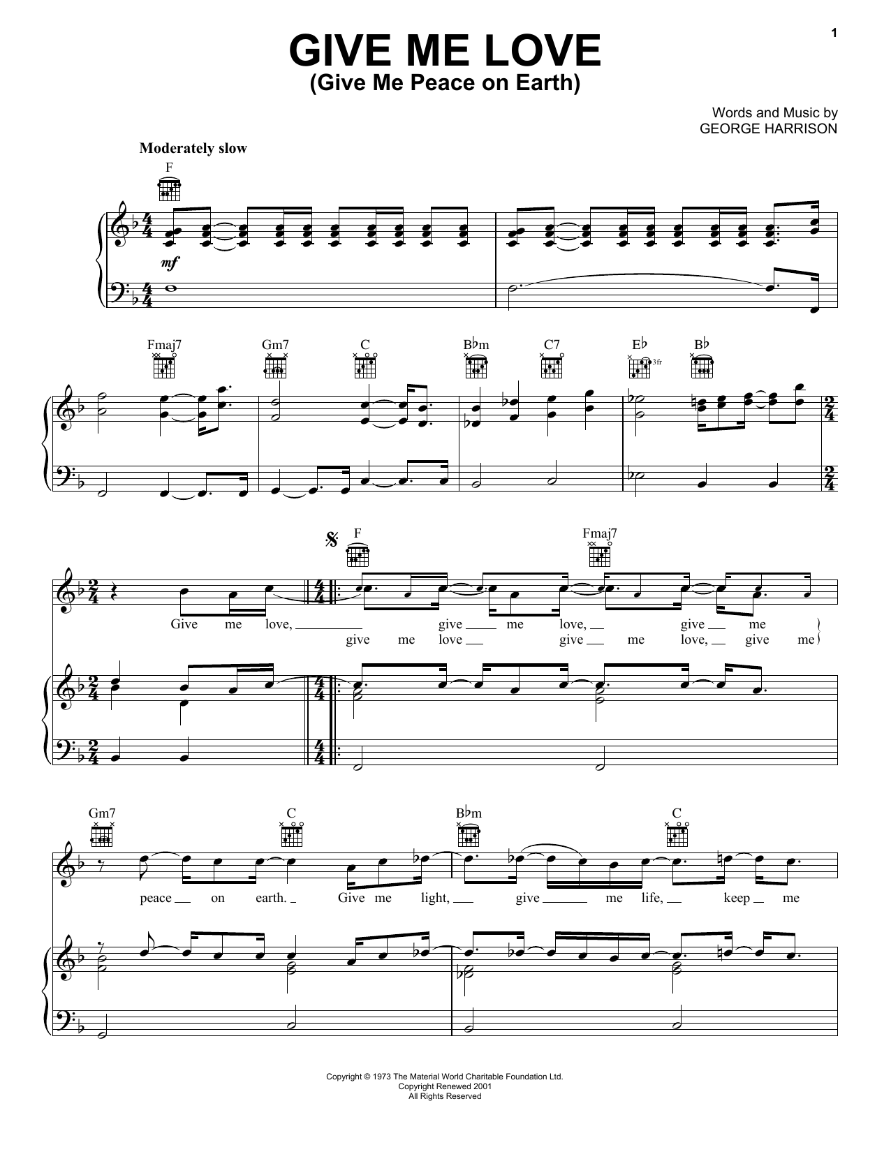 George Harrison Give Me Love (Give Me Peace On Earth) sheet music notes and chords arranged for Easy Lead Sheet / Fake Book