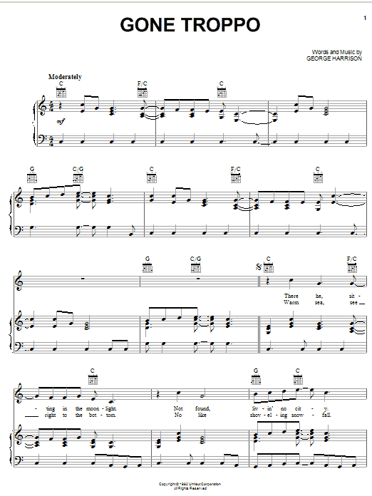 George Harrison Gone Troppo sheet music notes and chords arranged for Piano, Vocal & Guitar Chords (Right-Hand Melody)