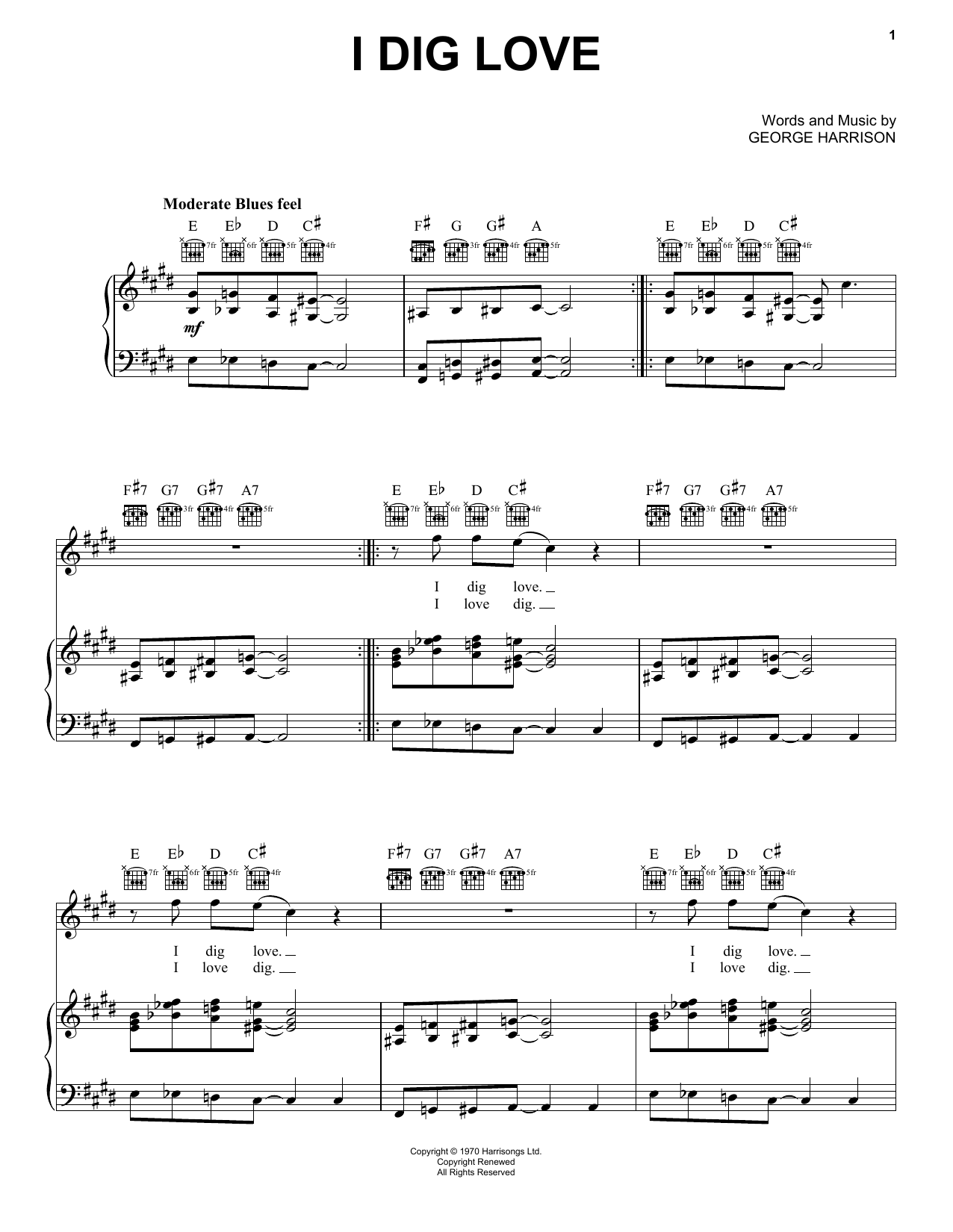 George Harrison I Dig Love sheet music notes and chords arranged for Piano, Vocal & Guitar Chords (Right-Hand Melody)