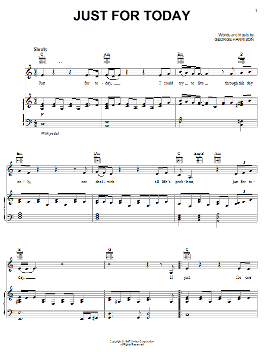 George Harrison Just For Today sheet music notes and chords arranged for Piano, Vocal & Guitar Chords (Right-Hand Melody)
