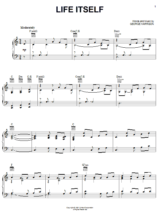 George Harrison Life Itself sheet music notes and chords arranged for Piano, Vocal & Guitar Chords (Right-Hand Melody)