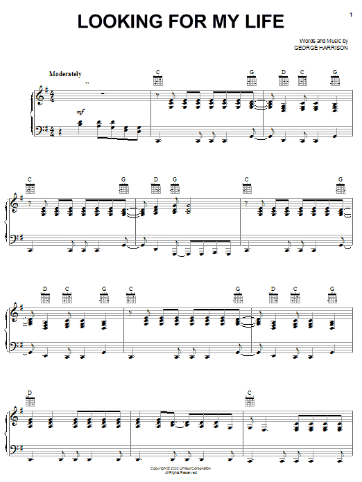 George Harrison Looking For My Life sheet music notes and chords arranged for Piano, Vocal & Guitar Chords (Right-Hand Melody)