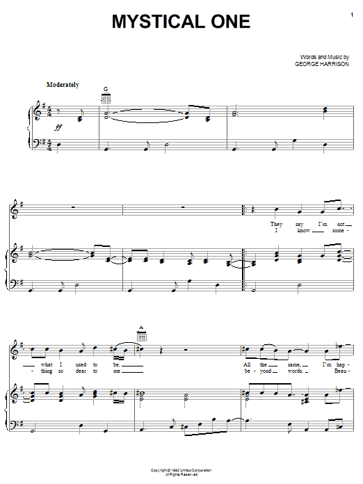 George Harrison Mystical One sheet music notes and chords arranged for Piano, Vocal & Guitar Chords (Right-Hand Melody)