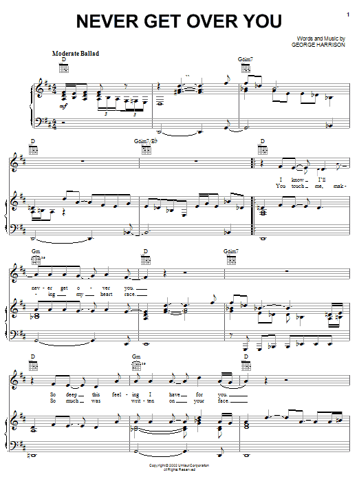 George Harrison Never Get Over You sheet music notes and chords arranged for Piano, Vocal & Guitar Chords (Right-Hand Melody)