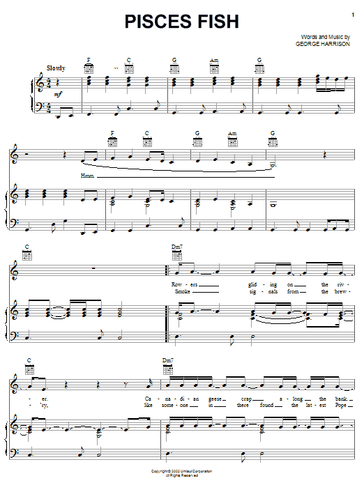 George Harrison Pisces Fish sheet music notes and chords arranged for Piano, Vocal & Guitar Chords (Right-Hand Melody)