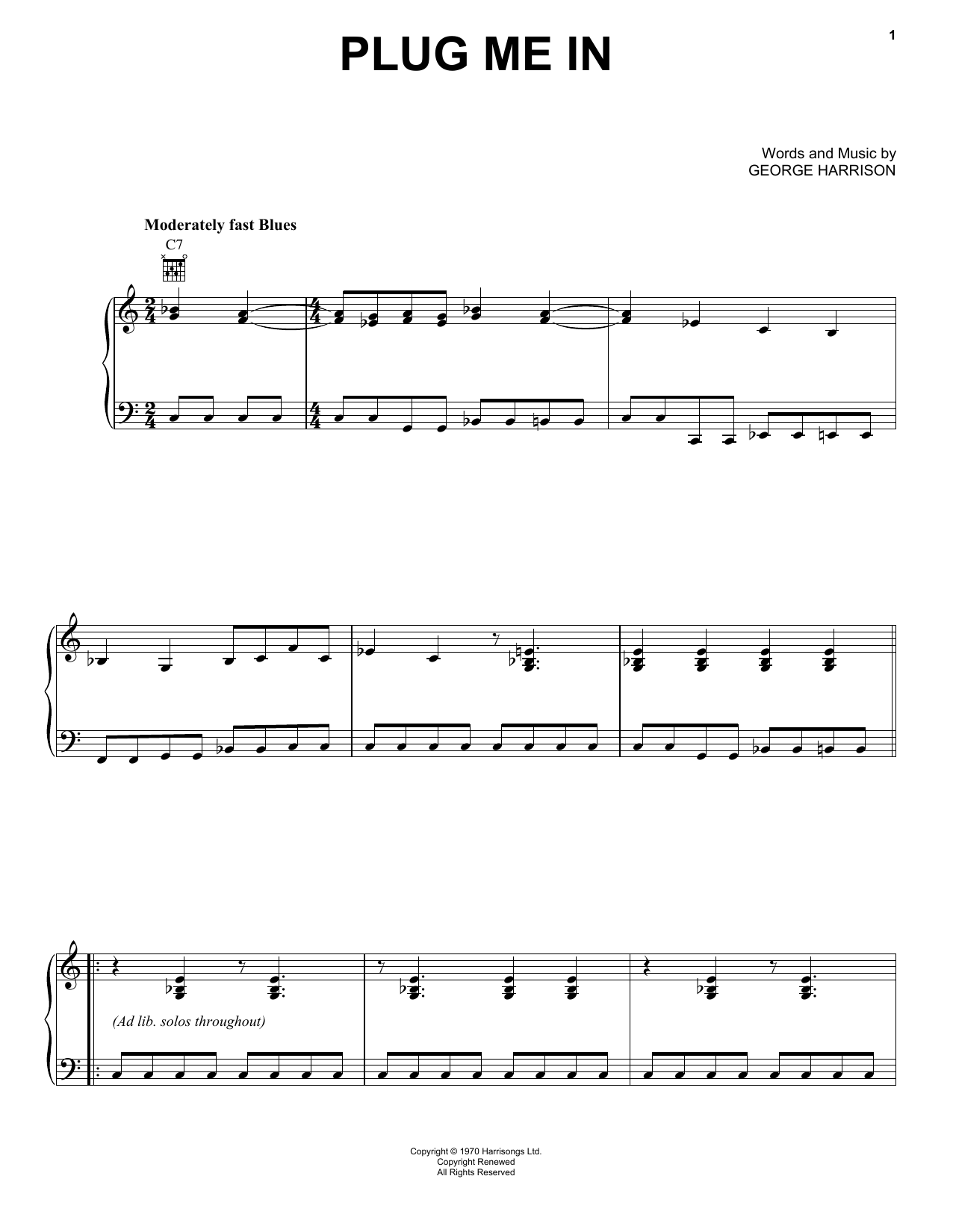 George Harrison Plug Me In sheet music notes and chords arranged for Piano Solo