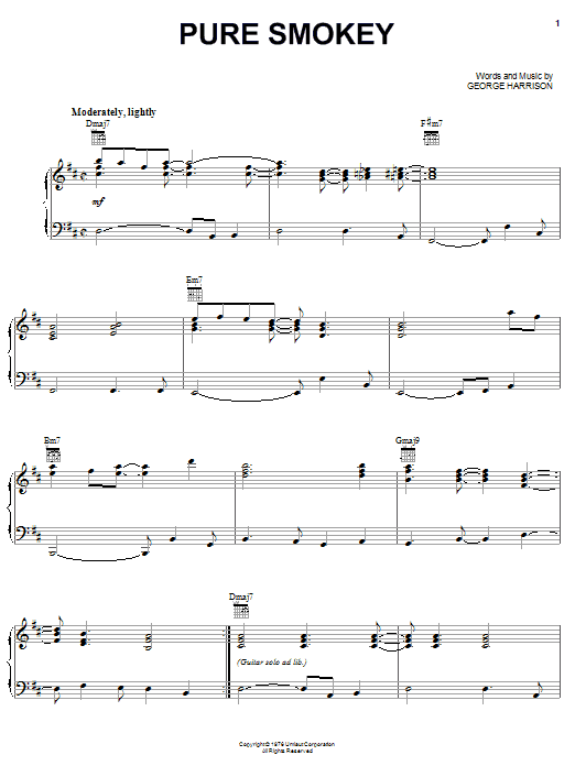 George Harrison Pure Smokey sheet music notes and chords arranged for Piano, Vocal & Guitar Chords (Right-Hand Melody)