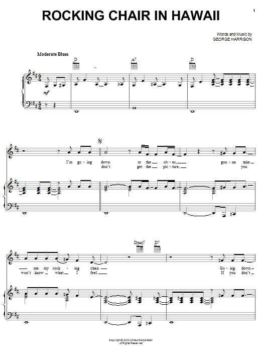 George Harrison Rocking Chair In Hawaii sheet music notes and chords arranged for Piano, Vocal & Guitar Chords (Right-Hand Melody)