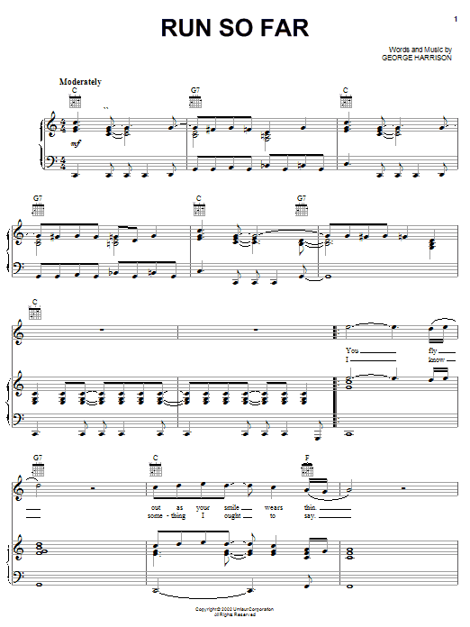 George Harrison Run So Far sheet music notes and chords arranged for Piano, Vocal & Guitar Chords (Right-Hand Melody)