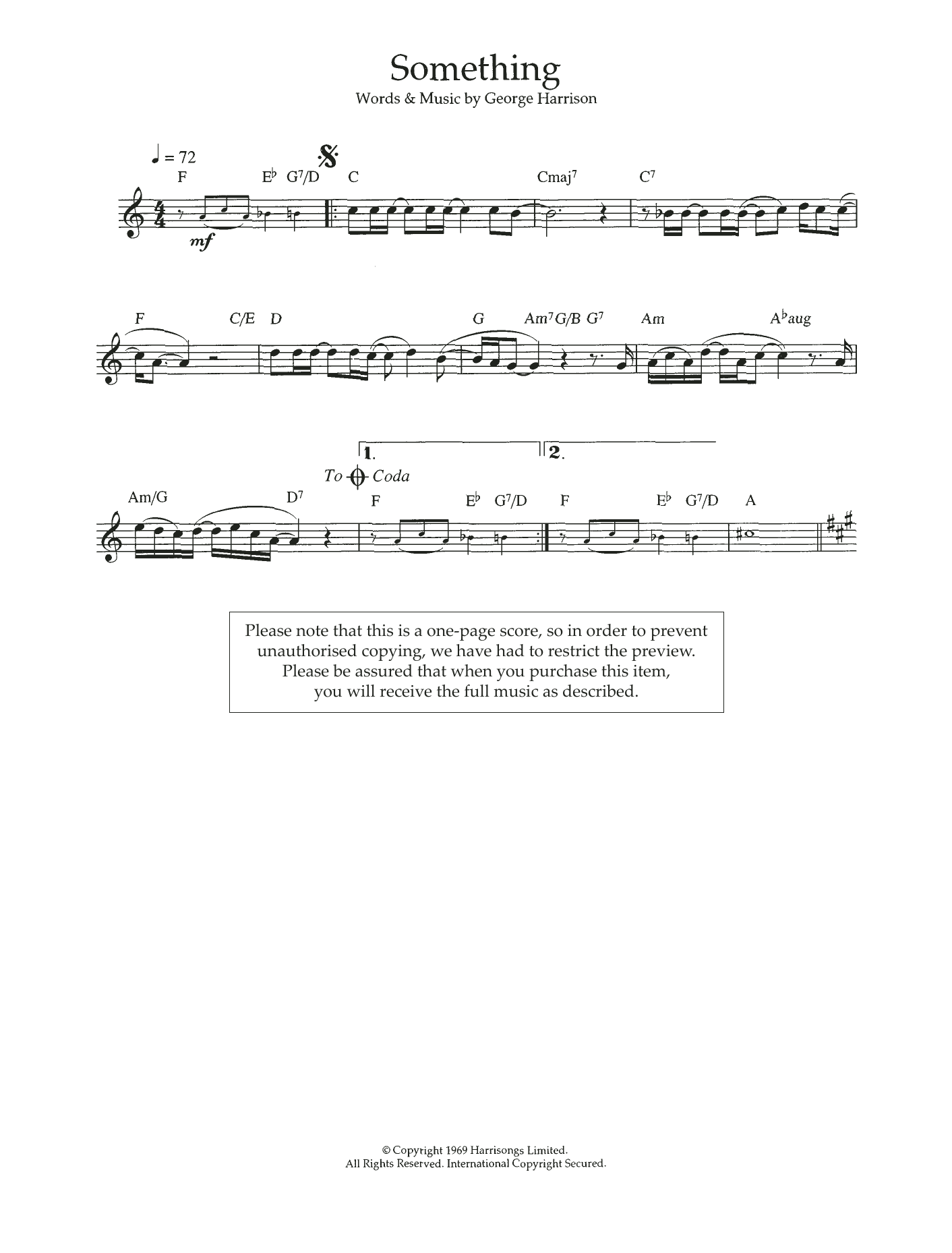 George Harrison Something sheet music notes and chords arranged for Flute Solo