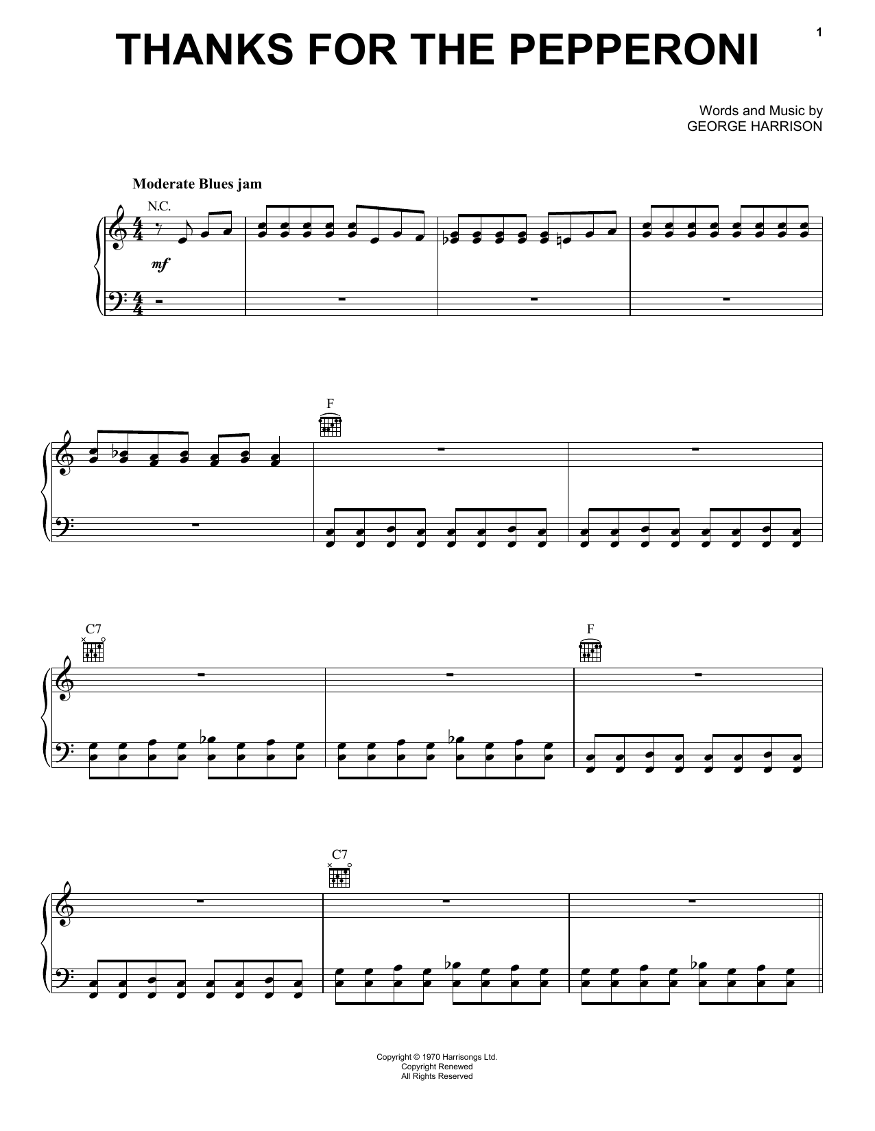George Harrison Thanks For The Pepperoni sheet music notes and chords arranged for Piano Solo