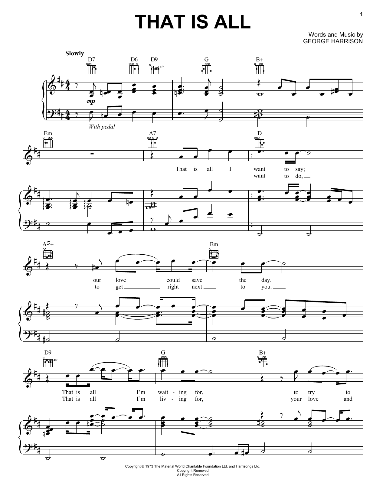 George Harrison That Is All sheet music notes and chords arranged for Piano, Vocal & Guitar Chords (Right-Hand Melody)