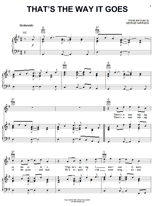 George Harrison That's The Way It Goes sheet music notes and chords arranged for Piano, Vocal & Guitar Chords (Right-Hand Melody)