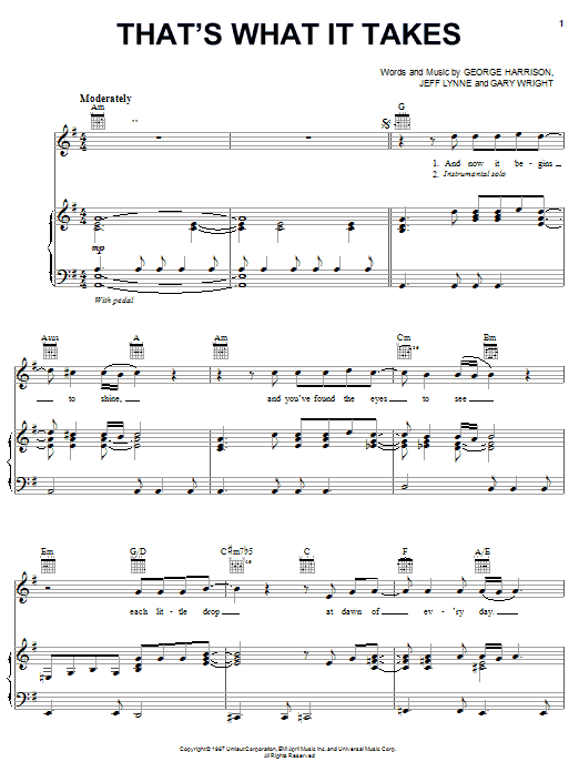 George Harrison That's What It Takes sheet music notes and chords arranged for Piano, Vocal & Guitar Chords (Right-Hand Melody)